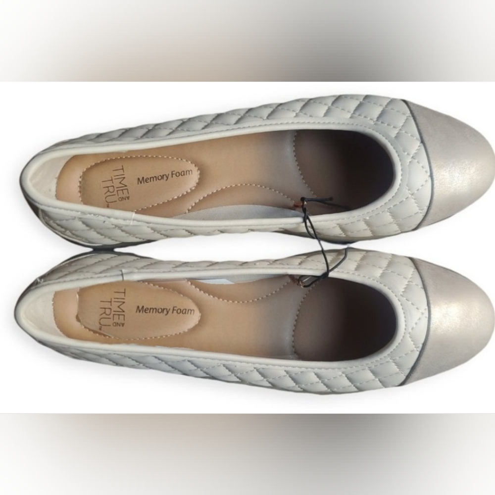 Time and Tru Cream Flats with Quilted Texture and Rounded Toe